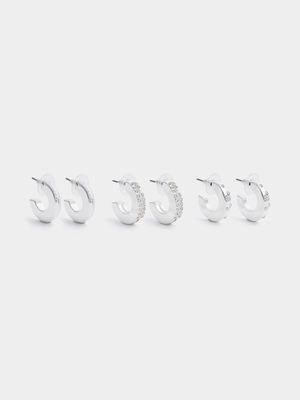 3 Pack Diamante Hoop Earrings