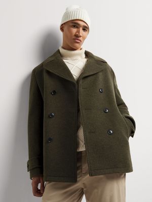 Fabiani Men's Smart Woolblend Olive Pea Coat