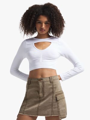 Women's White Cut Out Seamless Crop Top