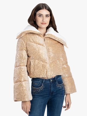 Sissy Boy Sherpa Sequin Zipped Puffer Jacket