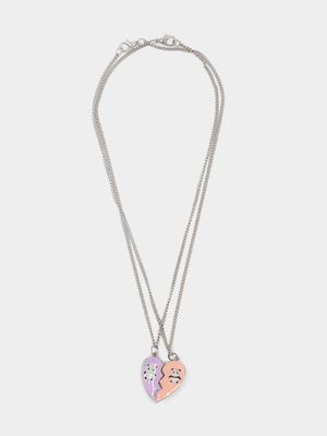 Girl's Silver Best Friends Necklace Set