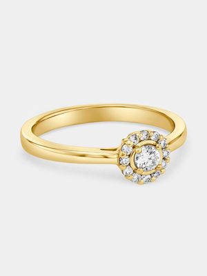 Yellow Gold 0.25ct Diamond Solitaire Halo Ring