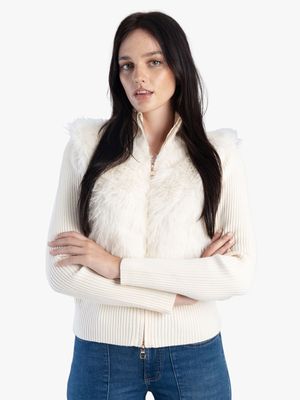 Sissy Boy Faux Fur Zip Ribbed Knit Top