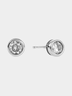 Sterling Silver Cubic Zirconia Tube Stud Earrings