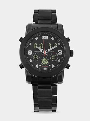 Tempo Mens Black Metal Digital Watch