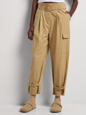 Barrel Leg Paper Bag Waist Utility Pants