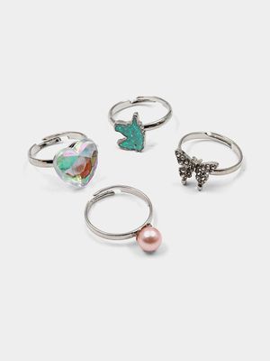 Girl's Silver 4-Pack Rings