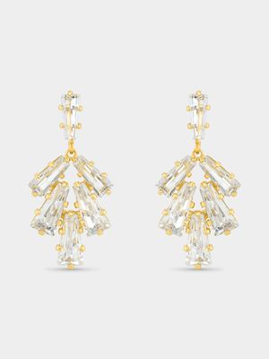 Gold Plated Sterling Silver Cubic Zirconia Baguette Drop Earrings