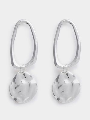 Oblong Drop Earrings with Beaten Disc