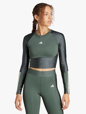 Womens adidas Hyperglam Long Sleeve Olive Crop Top