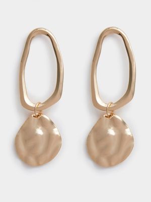 Oblong Drop Earrings with Beaten Disc