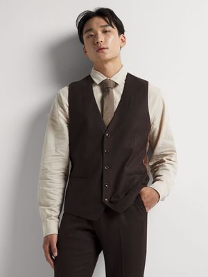 Men's Markham Slim Marled Herringbone Chocolate Brown Waistcoat