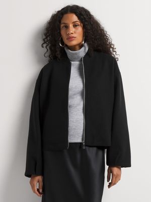 Zipped Melton Bomber Jacket