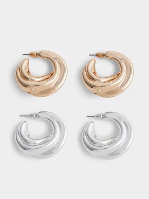 2 Pack Swirl Hollow Hoops Earrings