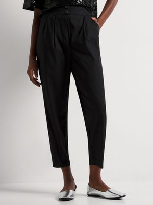 Poplin Straight Leg Pleated Pants