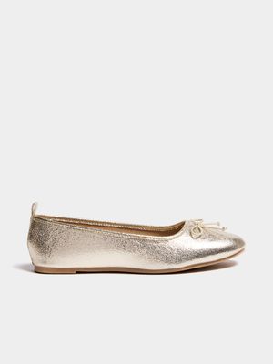 Women's Gold Bow Ballerina Pumps