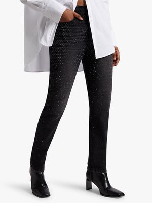 News Denim Embellished Straight Leg Jeans