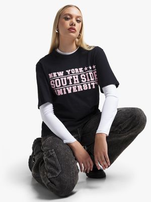 Women's Black 'South Side Uni' Graphic Top