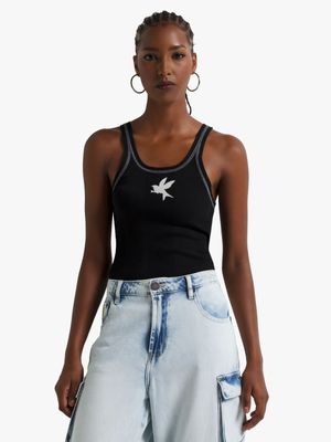 Women's One Teaspoon Black Bower Bird Rib Tank Top