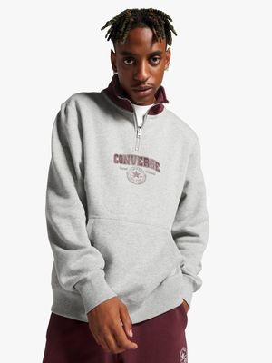 Converse Men's Retro Grey Quarter Zip Sweat Top