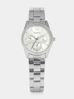 Tempo Women’s Silver Plated Coin Edge Bracelet Watch