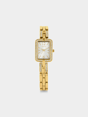 Tempo Women’s Gold Plated Rectangle Bracelet Watch