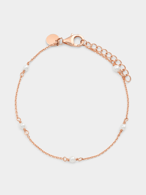 Rose Plated Shell Pearl Station Set Bracelet