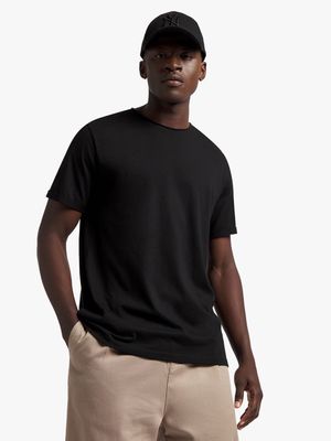 Men's Markham Raw Edge Crew Neck Baisc Black T-Shirt