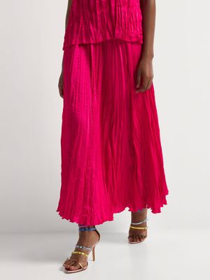 Pleated Satin Maxi Skirt