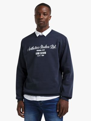 Men's Navy Graphic Print Sweat Top