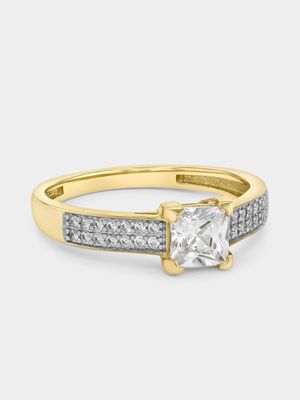 Yellow Gold Cubic Zirconia Square Halo Ring