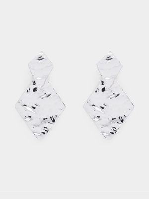 Crinkled Metal Diamond Drop Earrings