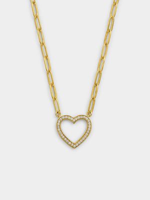 Gold Plated Sterling Silver Cubic Zirconia Open Heart Pendant