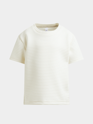 Younger Boy's White Textured T-Shirt