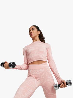 Womens Puma Formknit All Over Print Seamless Long Sleeve Pink Top