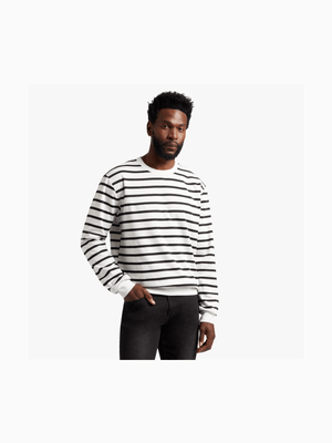 Men's Black & White Striped Sweat Top