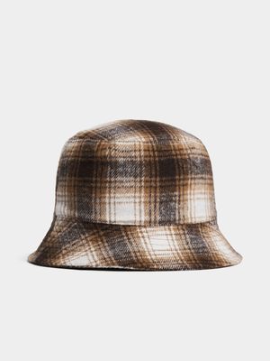 Women's Brown & White Checked Bucket Hat