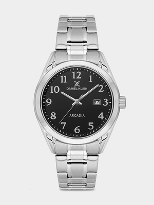 Daniel Klein Silver Plated Black Dial Stainless Steel Bracelet Watch