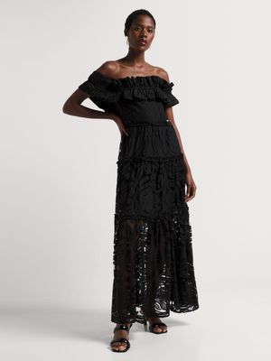 Luella Lace Off Shoulder Tiered Maxi Dress