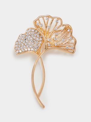 Gold & Stone Detail Two Flower Pin Brooch