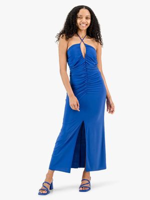 Women's Rosey & Vittori Royal Blue Ruched V-Neck Dress