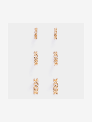 3 Pack Assorted Chain Hoop Earrings