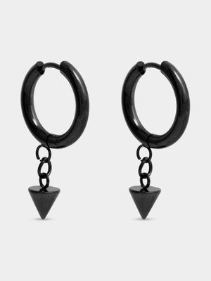 Black Stainless Steel Dangle Spike Huggie