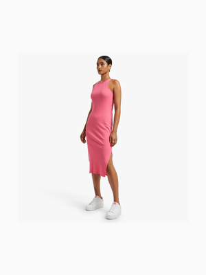 Y&G Ribbed Racer Neck Midi Dress