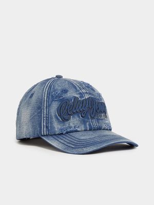 RJ Denim Applique Ripped Curved Peak Cap