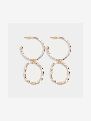 Hammered Double Circle Drop Earrings