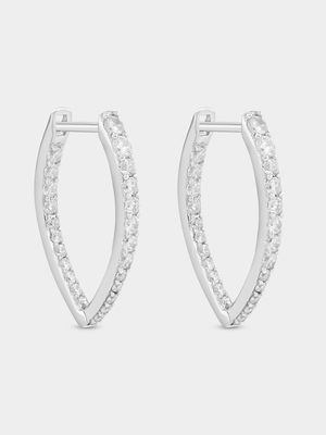 Sterling Silver Cubic Zirconia Sparkling Marquise Hoops