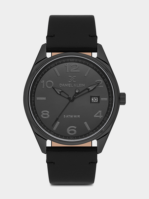 Daniel Klein Black Plated Black Dial Black Leather Watch