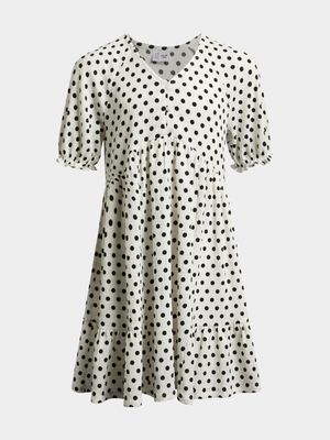 Older Girls Spot Plisse Peasant Dress