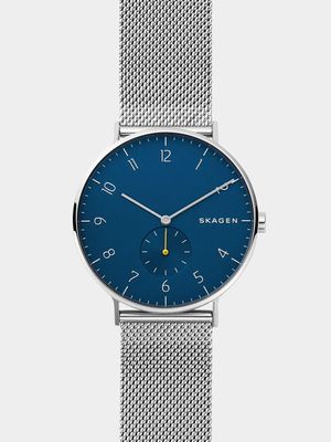 Skagen Men's Aaren Silver Plated Stainless Steel Mesh Watch